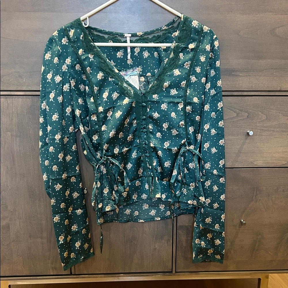 Free People Teal Floral Blouse